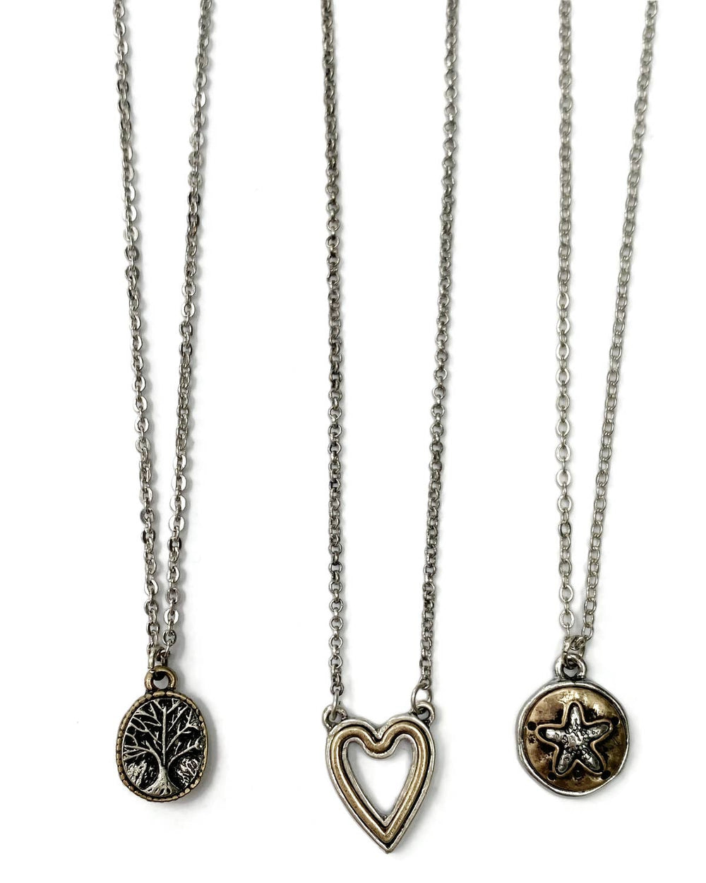 Antique Gold & Silver Nature Theme Charm Necklaces