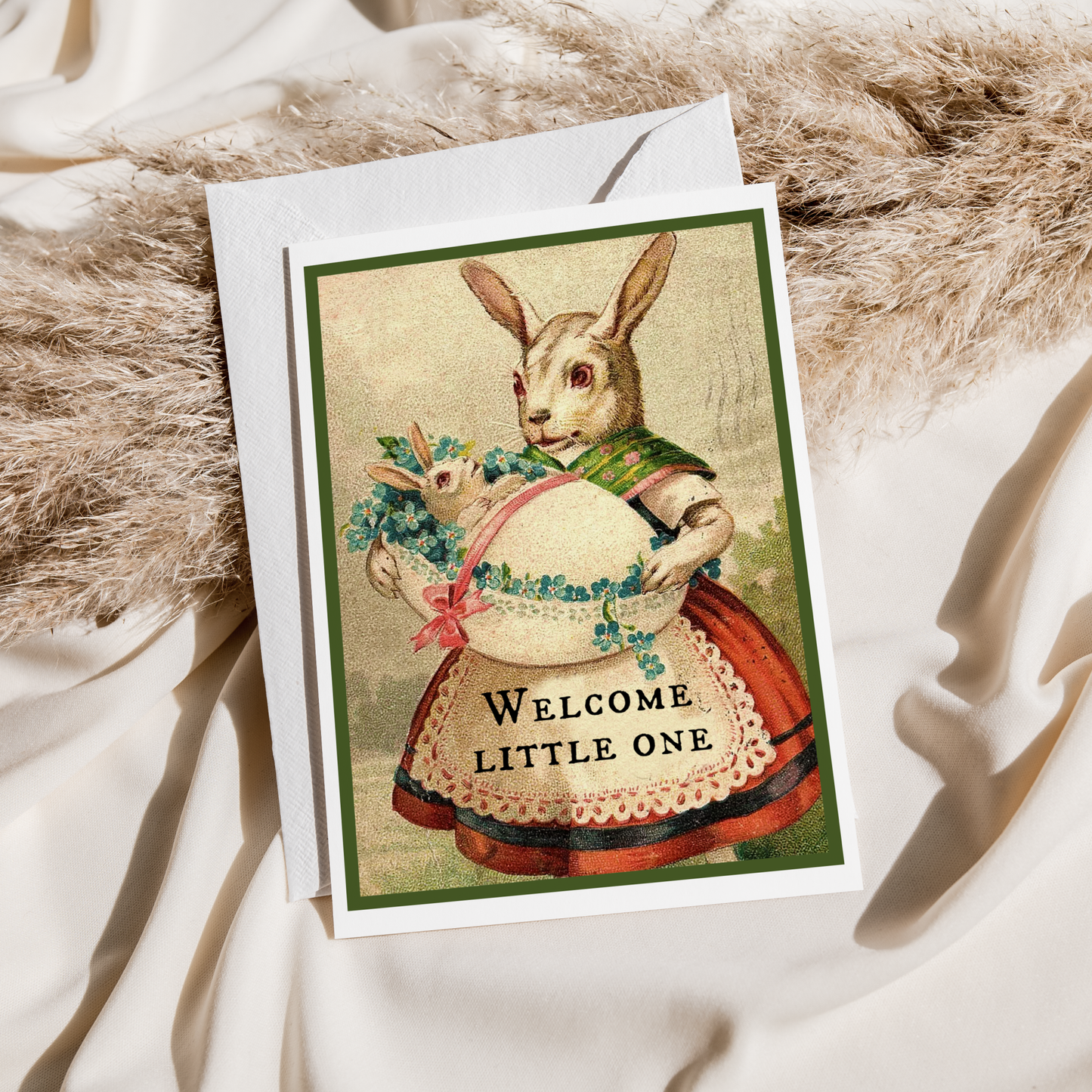 
                  
                    Greeting Card. Vintage Bunny. Welcome Little One. New Baby.
                  
                