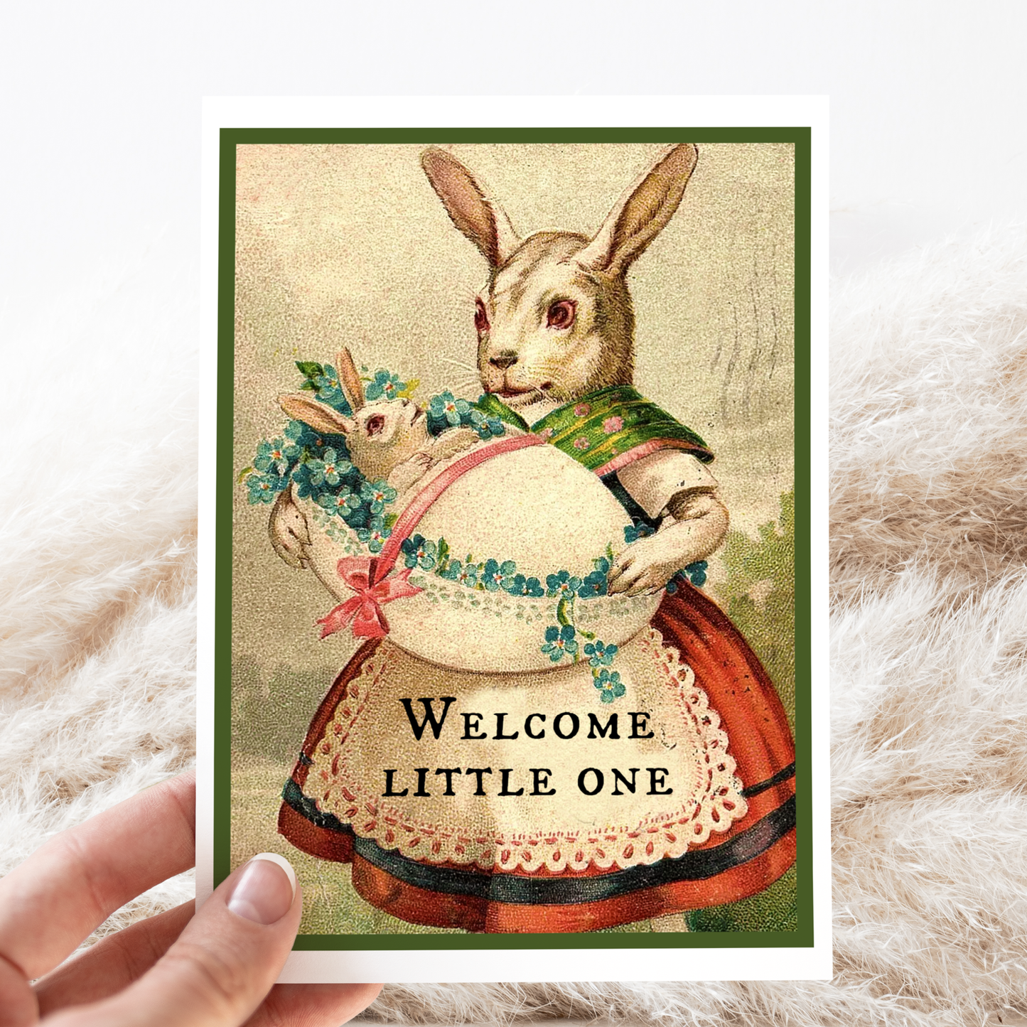 
                  
                    Greeting Card. Vintage Bunny. Welcome Little One. New Baby.
                  
                