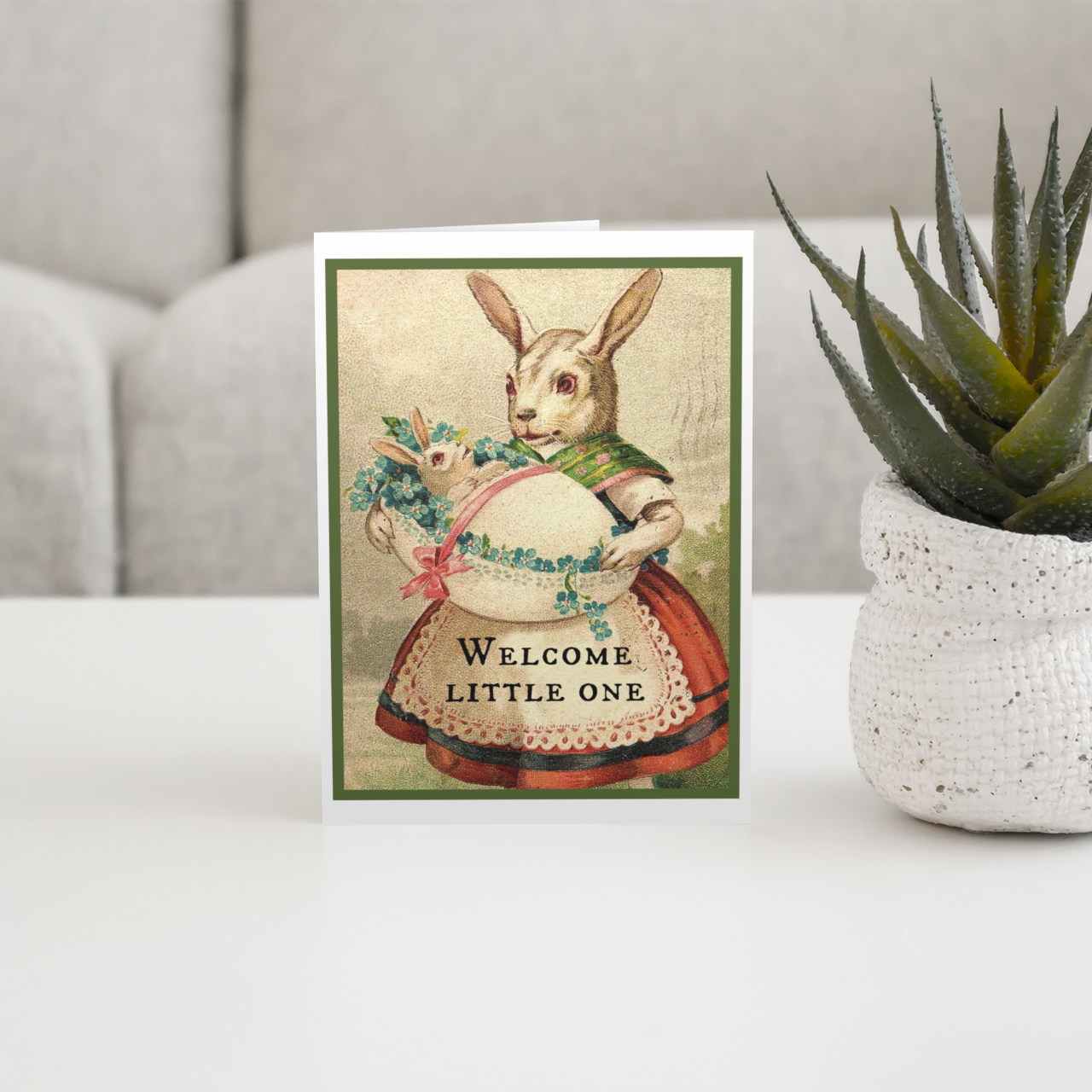 
                  
                    Greeting Card. Vintage Bunny. Welcome Little One. New Baby.
                  
                