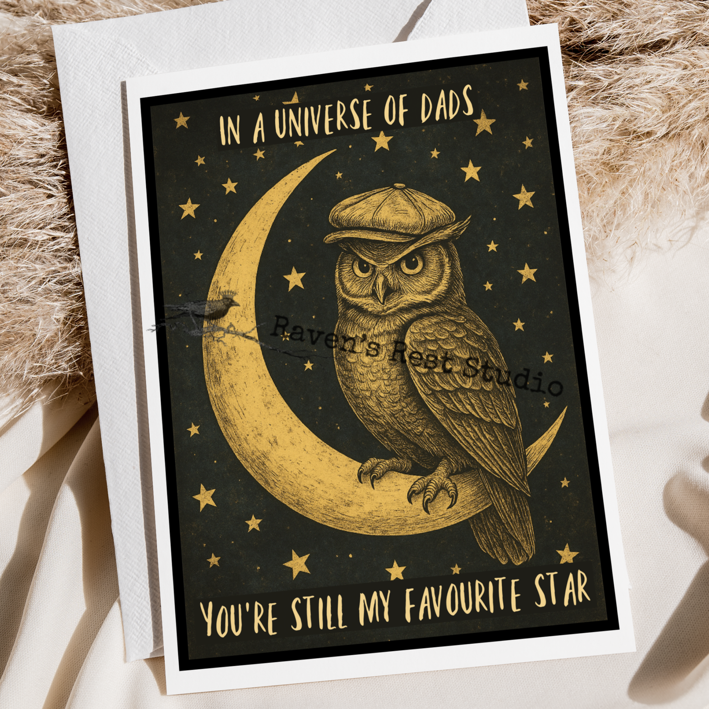 
                  
                    Greeting Card. For Dad. Vintage Owl. Father's Day. Moon Star
                  
                
