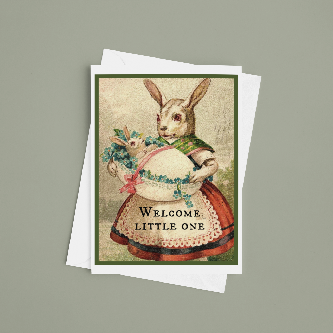
                  
                    Greeting Card. Vintage Bunny. Welcome Little One. New Baby.
                  
                