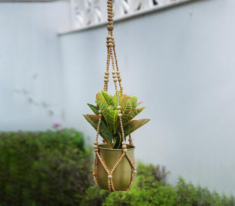 Wooden Beaded Hanging Planter