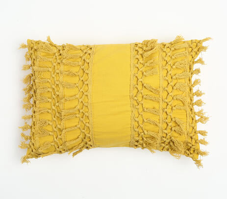 Rectangular Tasseled Yellow Cushion Cover
